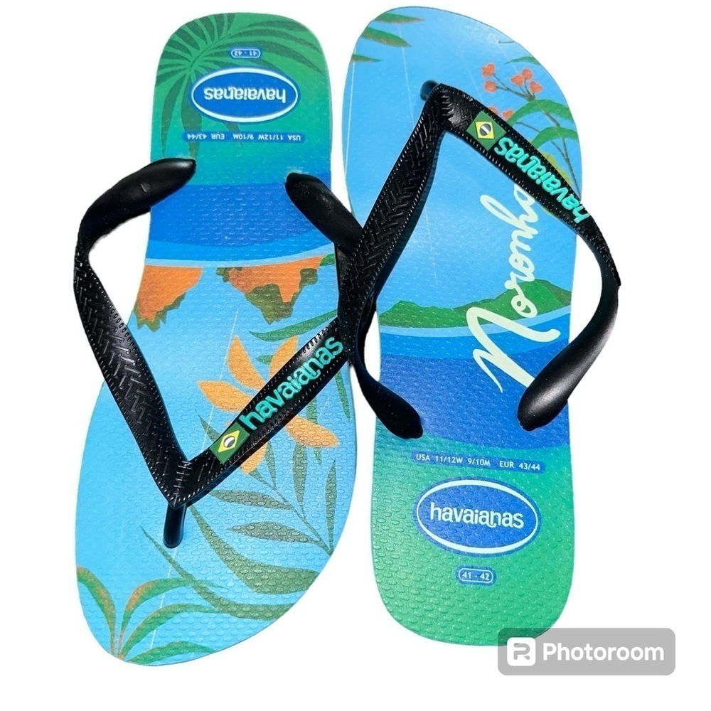 Havaianas top postcard flip flops blue 11/12 NWOT